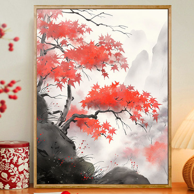 枫叶岳麓山 数字油画diy红红火火秋日风景治愈涂鸦手工填色装饰画