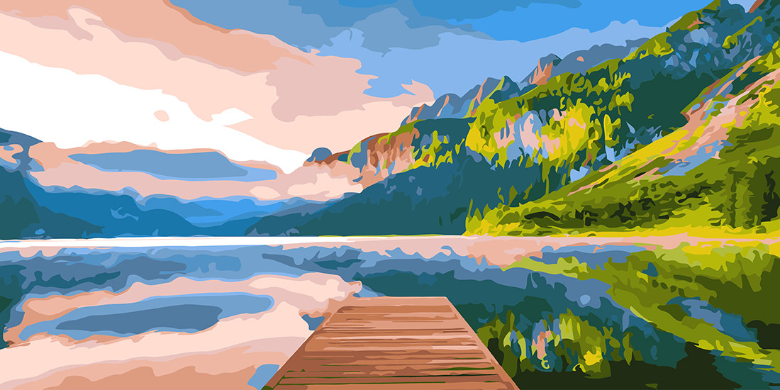 数字油画diy 宁静山水自然风景 简单手工填色手绘装饰画 云山雾岭