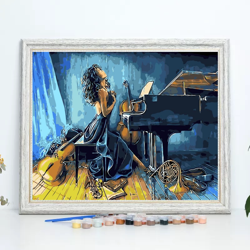 数字油画diy钢琴乐器电表箱装饰遮挡挂画沙发背景墙装饰画 音乐家
