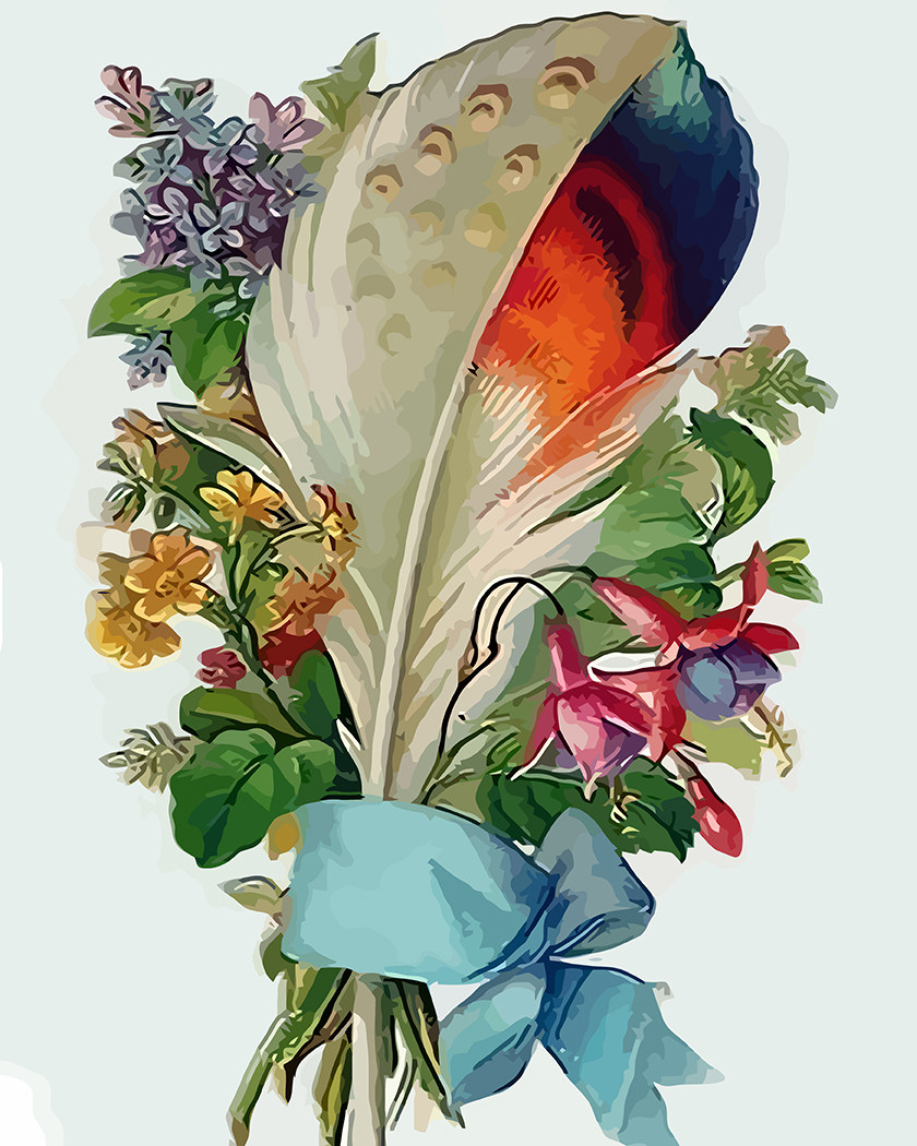 数字油画diy  客厅花卉风景淡彩简单创意填色手绘装饰画 羽毛花束