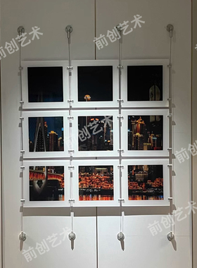 亚克力广告牌定制钢丝悬挂墙展厅油画海报公司宣传架专利展示牌