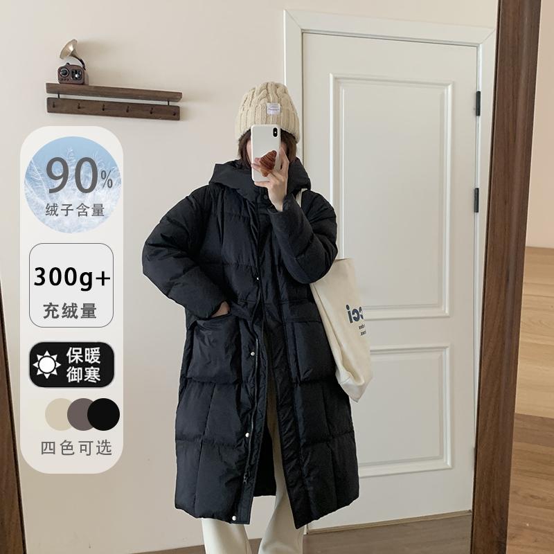 过膝长款羽绒服女新款加厚保暖宽松显瘦时尚百搭连帽女士冬季外套