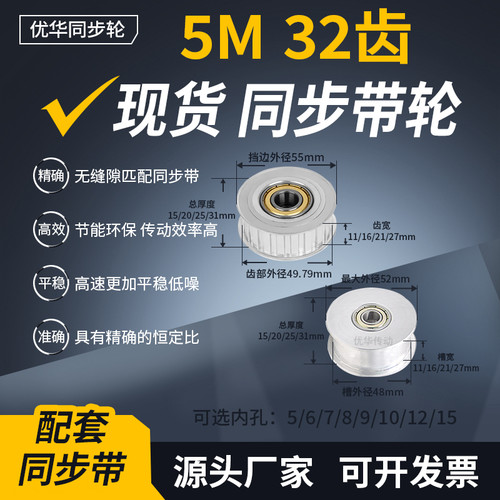 同步带轮5M32齿张紧齿宽11/16/