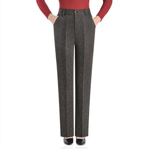 秋冬新款女裤弹力妈妈直筒裤高腰中年女式西裤休闲百搭长裤人字纹