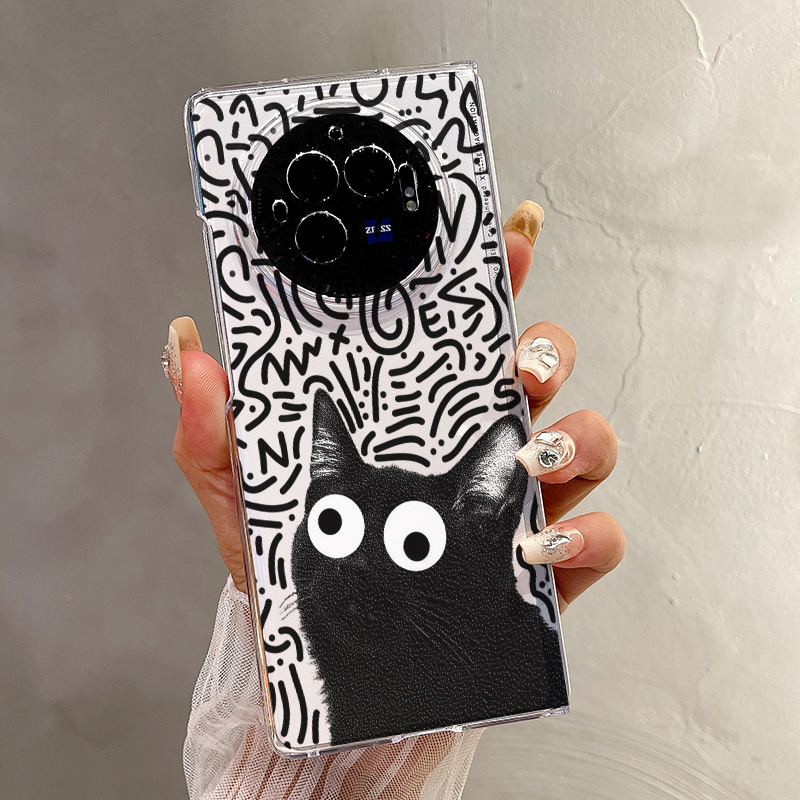 热瓜适用于VIVOXFold5/xfold3pro/xfold2手机壳折叠屏保护套新款高档气质UV透明壳全包防摔套涂鸦黑色小猫咪