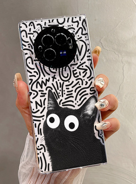 热瓜适用于VIVOXFold5/xfold3pro/xfold2手机壳折叠屏保护套新款高档气质UV透明壳全包防摔套涂鸦黑色小猫咪