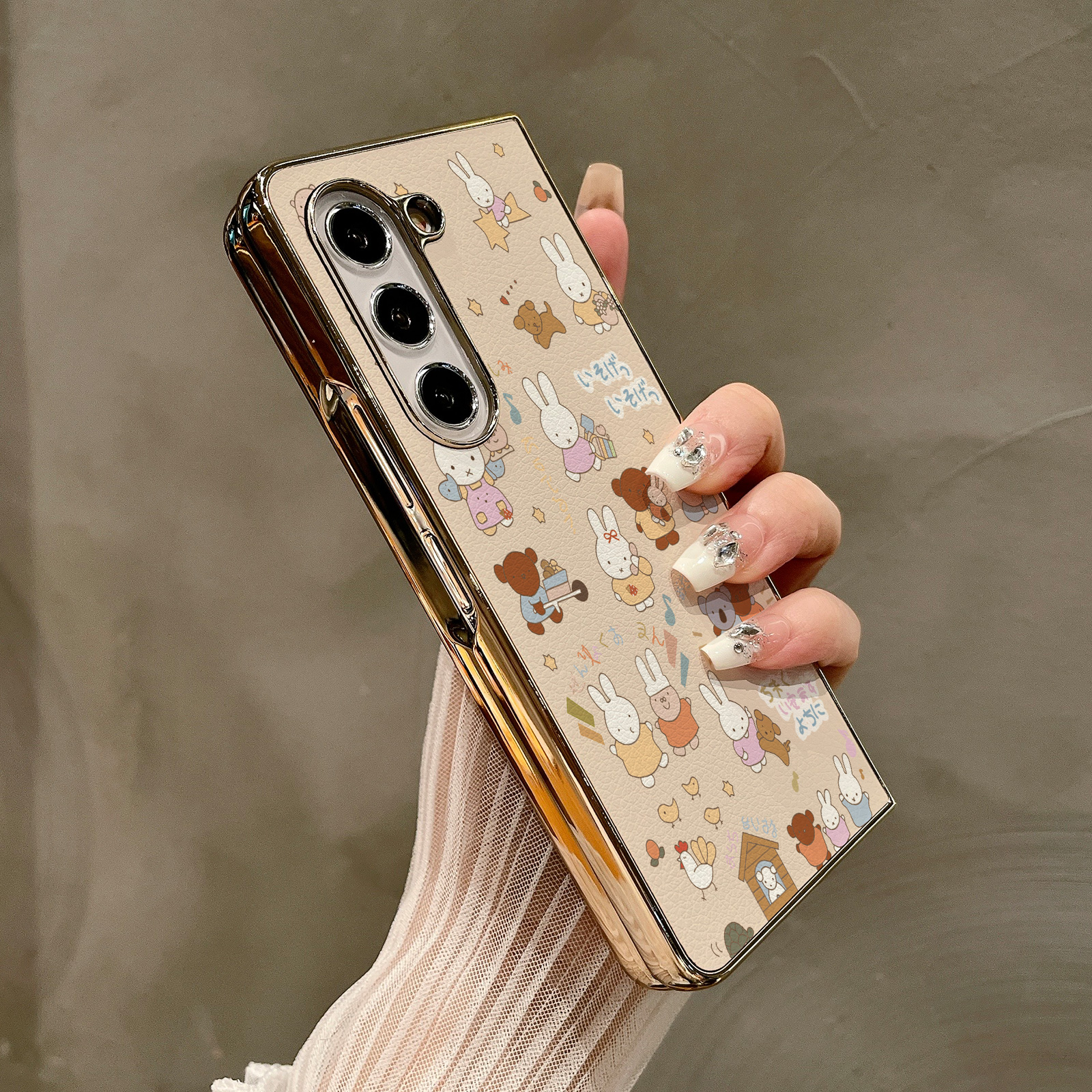 热瓜适用于三星GalaxyZFold7/6/5/4/3手机壳折叠屏保护套高档可爱卡通小熊兔子电镀金边新款高级感全包防摔套