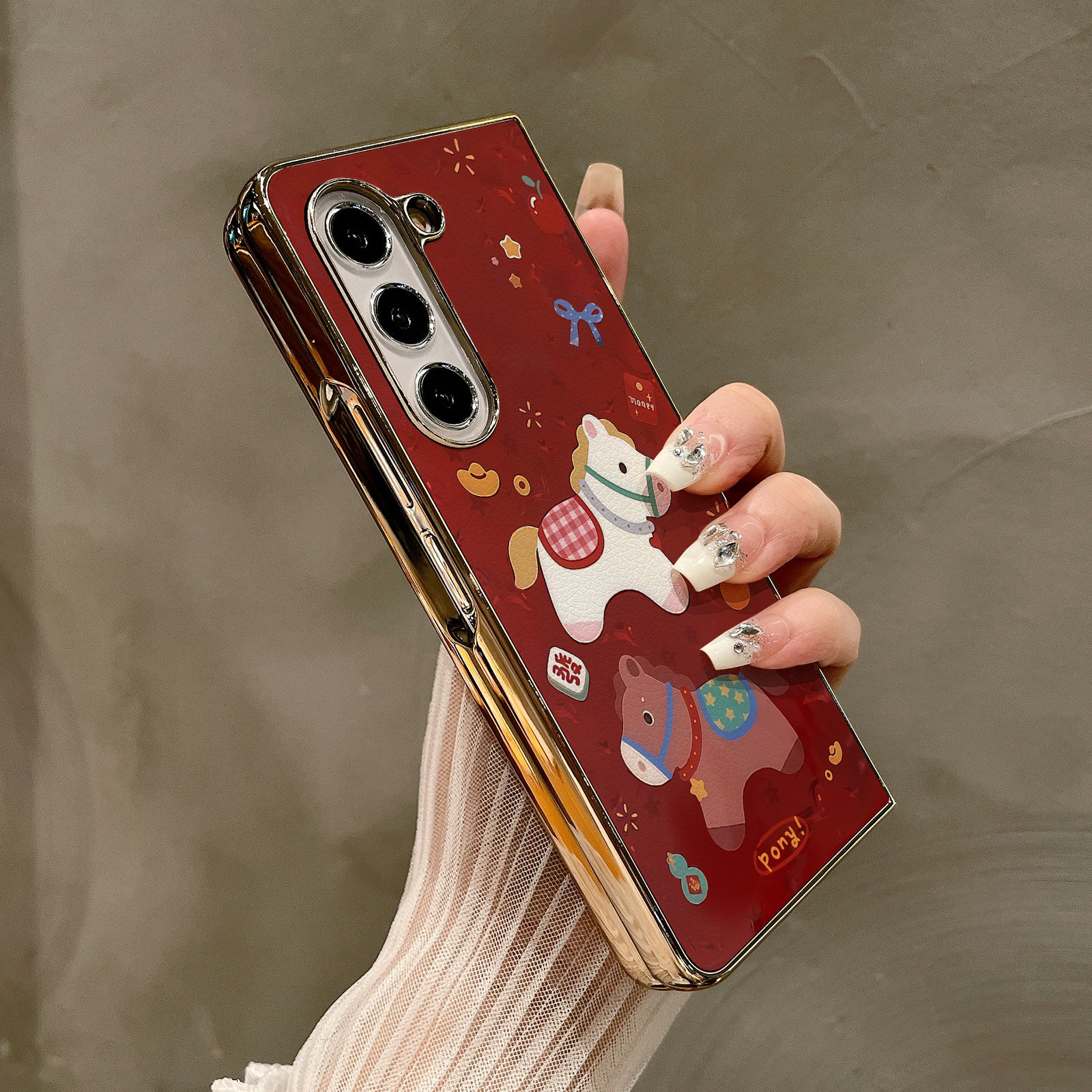 热瓜适用于三星GalaxyZFold7/6/5/4/3手机壳折叠屏保护套新款高档气质电镀金边高级感全包防摔套红色卡通小马,3C数码配件,手机保护套/壳,淘宝优惠券,粉丝福利购,淘宝优惠卷