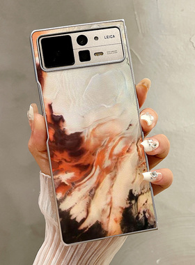 热瓜适用小米MIXFold4手机壳折叠屏保护套银色乳白橙色纹理油边新款气质mixfold3高档翻盖视窗mixfold2全包套