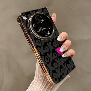 高档气质电镀金边外壳高级感全包防摔套xoxo粉色爱心 N2手机壳左右折叠屏保护套新款 热瓜适用于OPPOFindN5