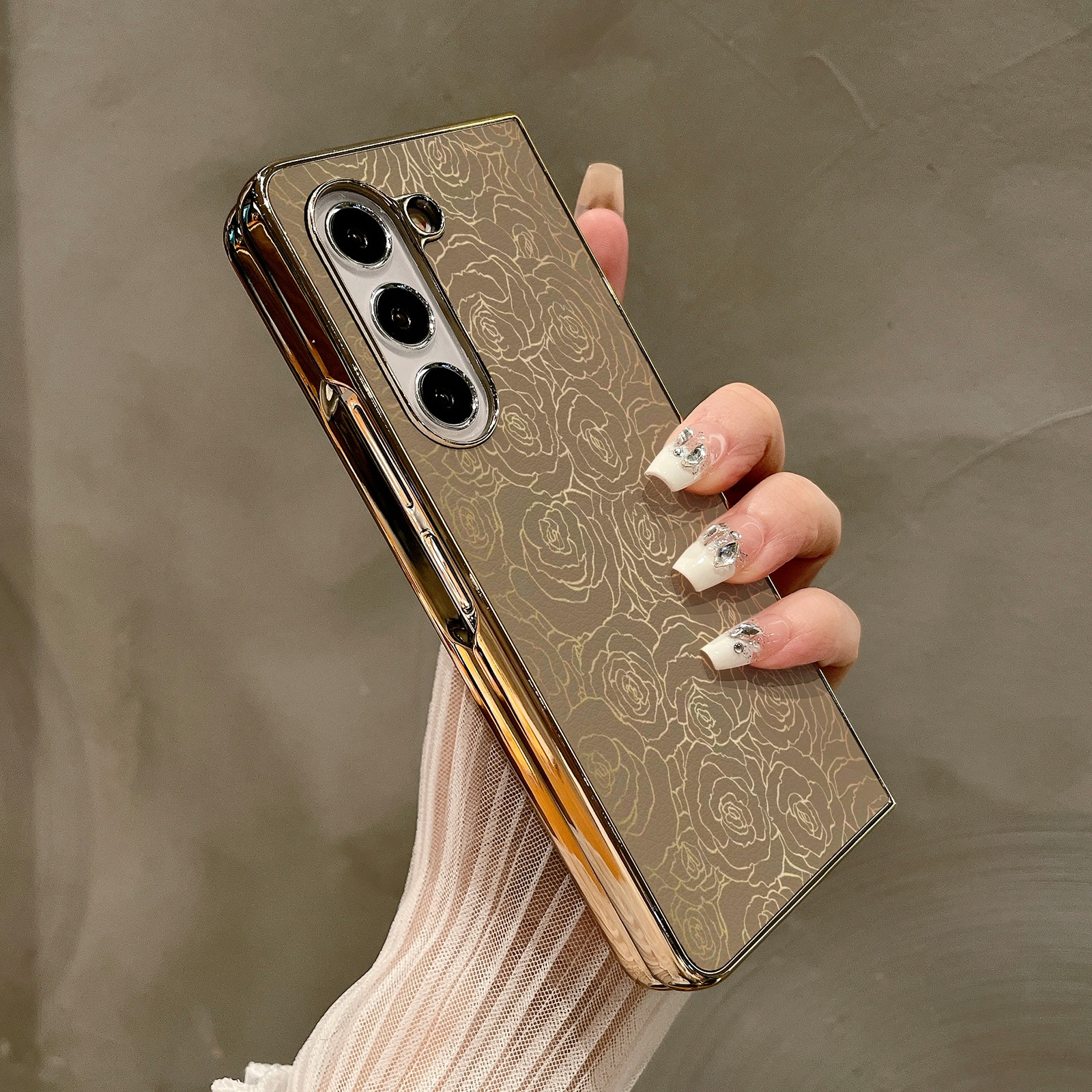 热瓜适用于三星GalaxyZFold7/6/5/4/3手机壳折叠保护套高档富贵金色线条玫瑰花电镀金边新款高级感全包防摔套