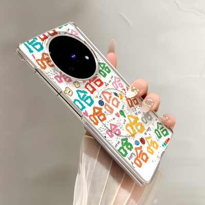 热瓜适用于VIVOXFold6/5/3pro手机壳折叠保护套新款双中轴背面无线磁吸UV透明壳高档全包防摔套涂鸦彩色哈哈
