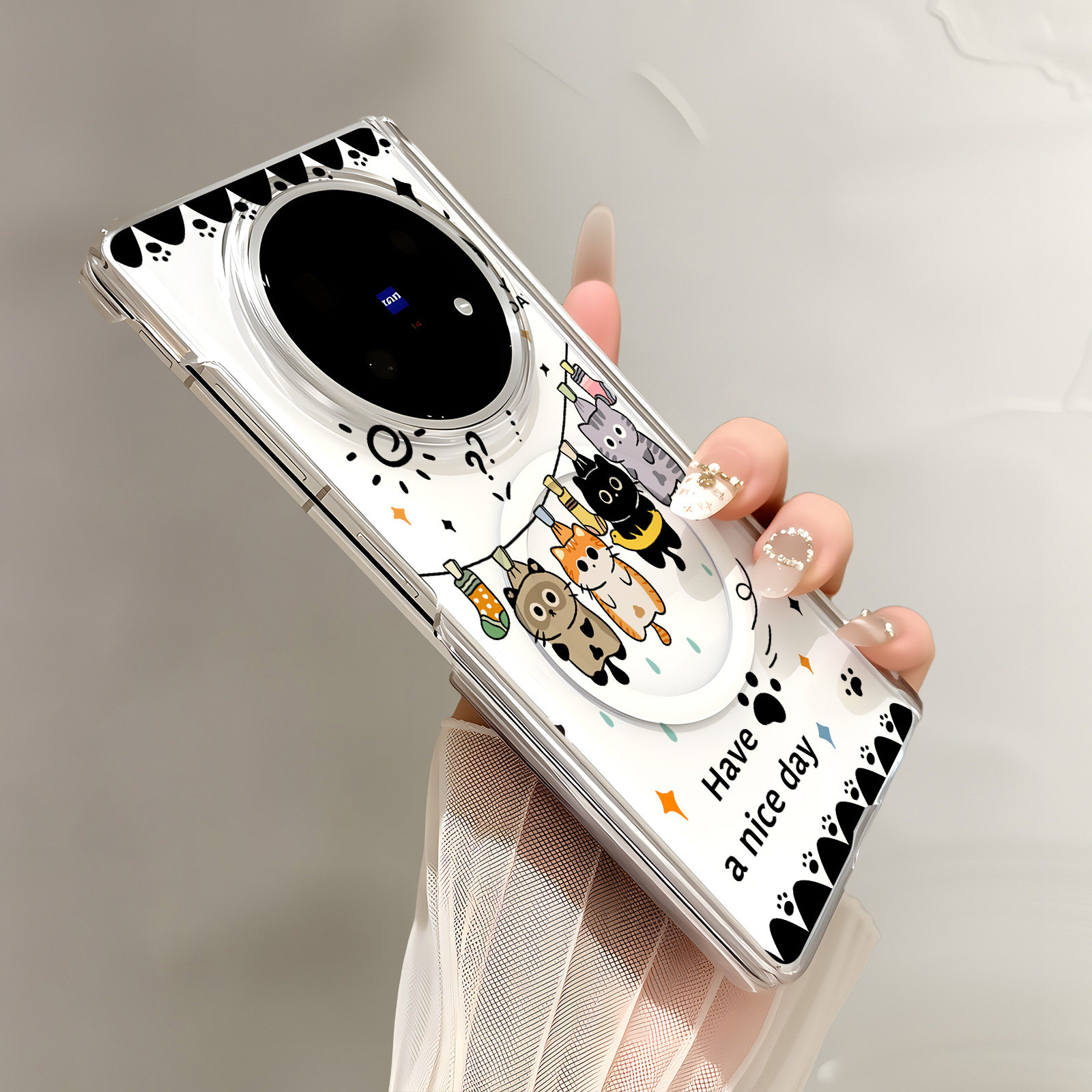热瓜适用于VIVOXFold6/5/3pro手机壳折叠保护套新款双中轴背面无线磁吸UV透明壳高档全包防摔套挂晒可爱猫咪