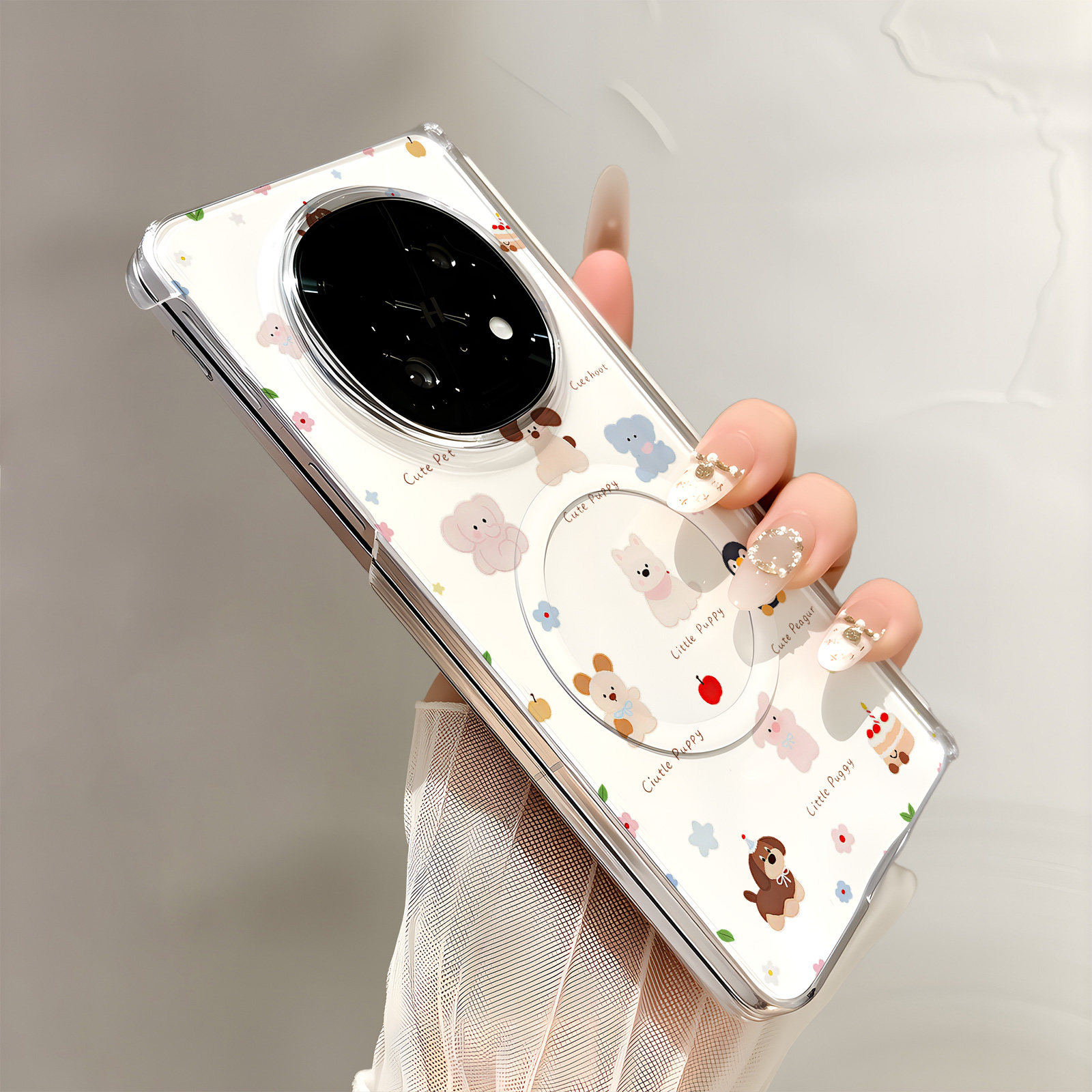 热瓜适用于OPPOFindN6/N5/N3手机壳折叠屏保护套新款双中轴背面无线磁吸UV透明壳高档全包防摔套卡通动物派对
