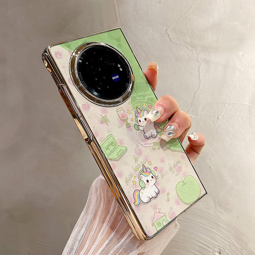 热瓜适用于VIVOXFold5/xfold3pro/xfold2手机壳折叠屏保护套新款高档气质电镀金边全包潮防摔套卡通七彩小马