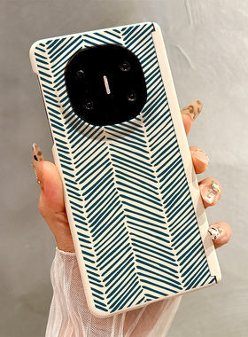 热瓜适用华为MateX7/X6/X5/X3手机壳中轴磁吸折叠屏保护套高档肤感新款奢华高级全包防摔套质感蓝色条纹线条