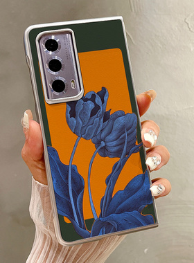 热瓜适用荣耀MagicV5/VS3手机壳折叠屏保护套银色拼色蓝色花朵高级感油边新款气质Magic V2RSR/VS2高档全包套