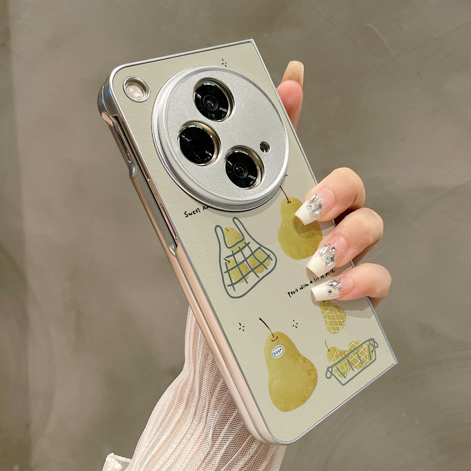 热瓜适用OPPOFindN5手机壳折叠屏保护套高档小清新雪梨购物袋银色油边新款气质findn3/findn2奢华全包防摔套