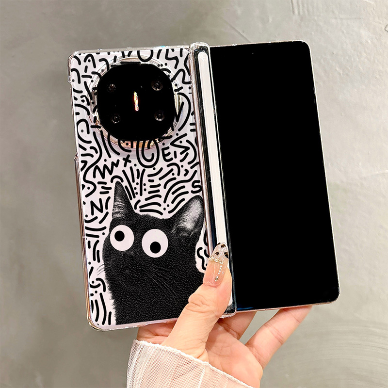 热瓜适用华为MateX7/X6/X5/X3手机壳新款中轴磁吸折叠壳保护套高档UV透明壳全包防摔套高级感涂鸦黑色小猫咪