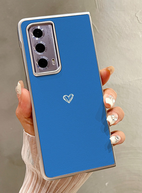 热瓜适用于荣耀MagicV5/V3/VS3/V2RSR/VS2手机壳折叠屏保护套新款高档气质银色油边全包防摔套蓝色底涂鸦爱心