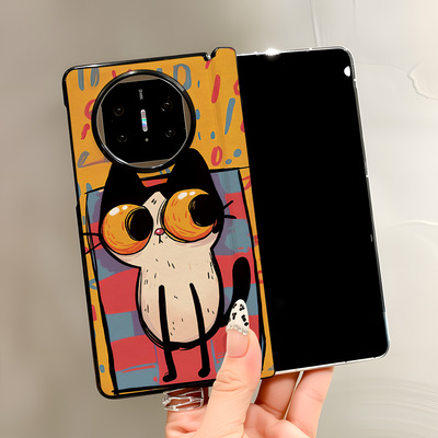 热瓜适用于华为MateX7/X6/X5/X3手机壳新款高档磁吸中轴皮纹折叠屏保护套高级感全包防摔套涂鸦可爱怪诞小猫