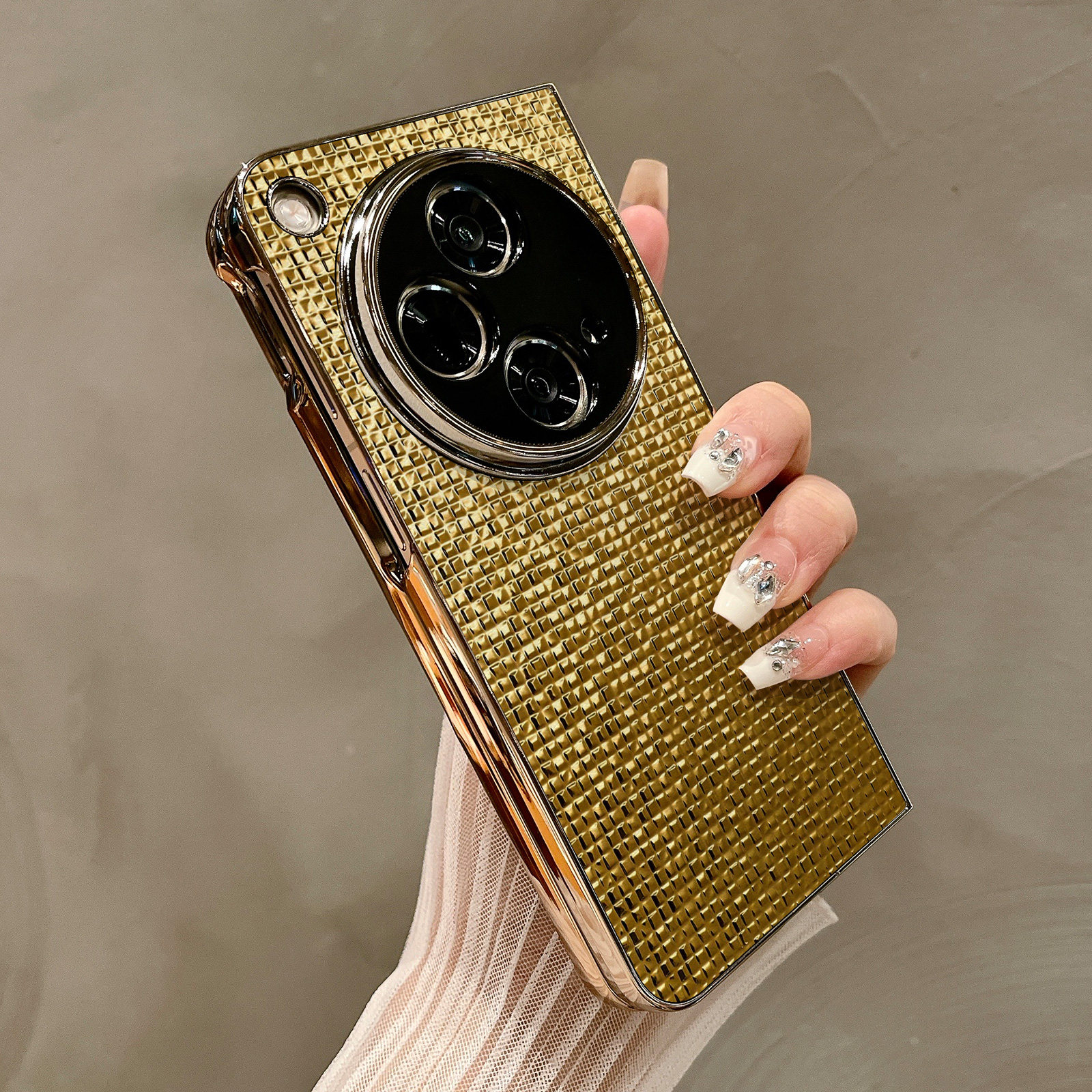 热瓜适用OPPOFindN6/N5手机壳折叠保护套质感富贵黄金打印电镀金边新款气质findn3/findn2高档折叠壳全包潮套