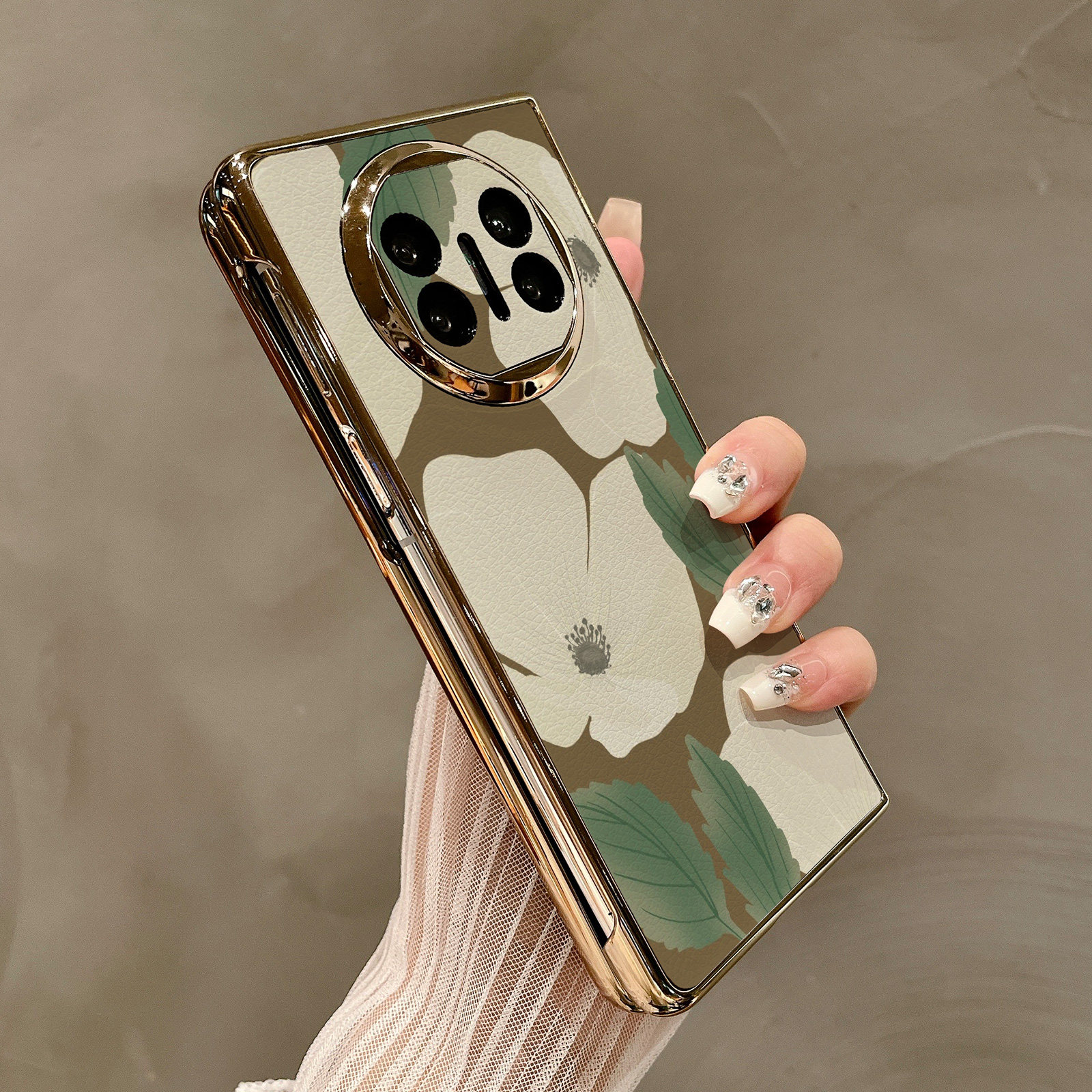 热瓜适用于华为MateX7/X6/X5/X3手机壳折叠保护套电镀小清新花朵鲜花金边新款翻盖高档折叠壳奢华新款全包套