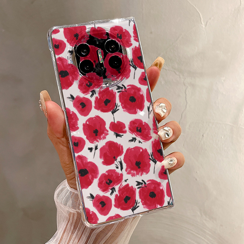热瓜适用于华为MateX7/X6/X5/X3手机壳折叠屏保护套新款高档气质UV透明壳高级感全包防摔套时尚红色满屏花朵