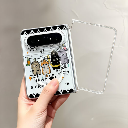 热瓜适用于华为PuraXMax手机壳折叠屏保护套新款中轴/背面无线磁吸UV透明壳典藏高档全包防摔套挂晒可爱猫咪
