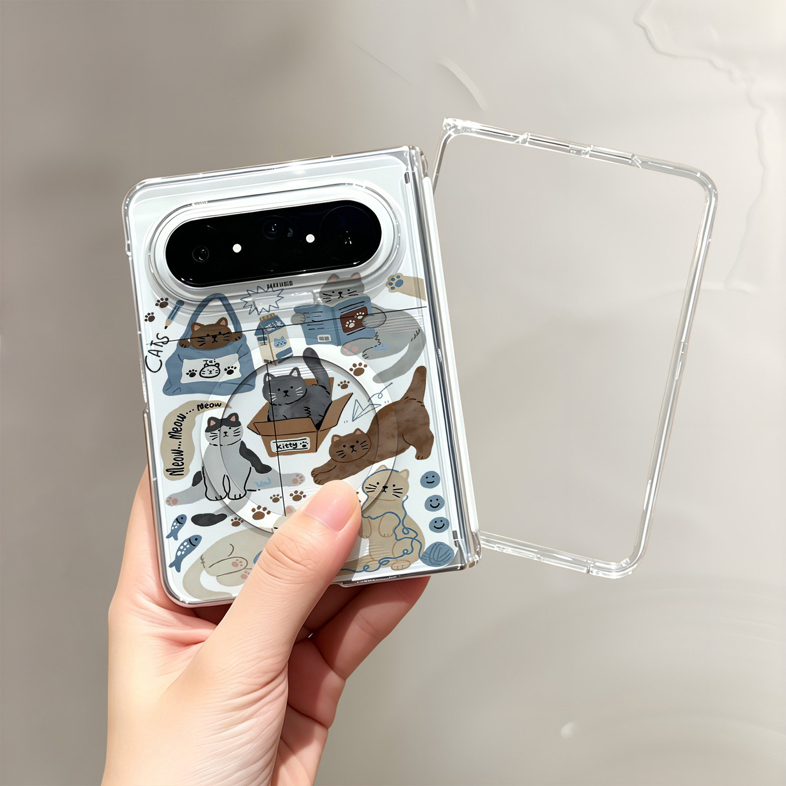 热瓜适用于华为PuraXMax手机壳折叠屏保护套新款中轴/背面无线磁吸UV透明壳典藏高档全包防摔套慵懒生活猫咪