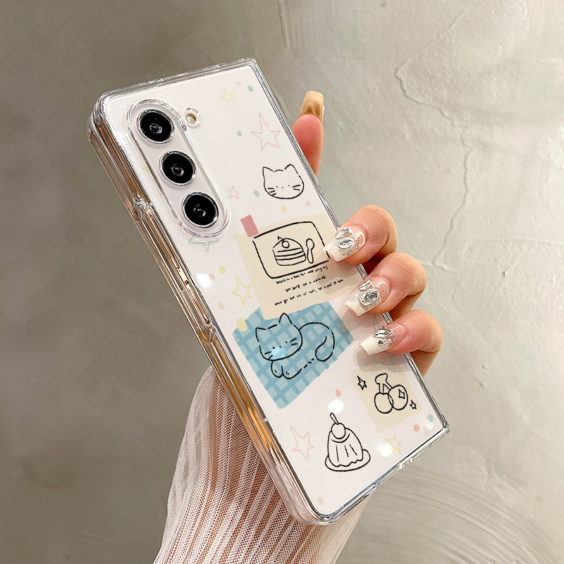 热瓜适用于三星GalaxyZFold7/6/5/4/3手机壳折叠保护套新款高档气质UV透明壳高级感全包防摔套格纹吃蛋糕猫咪