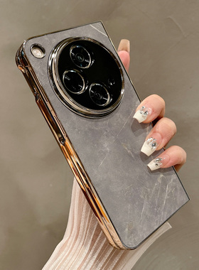 热瓜适用于华为MateX7/X6/X5/X3手机壳折叠屏保护套电镀金边灰色大理石纹皮质高档折叠壳奢华新款潮流全包套