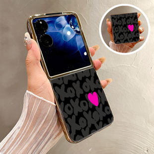 创意xoxo粉色爱心 高档皮质全包防摔套时尚 热瓜适用于小米Mixflip2 Mixflip手机壳折叠保护套气质电镀金边新款