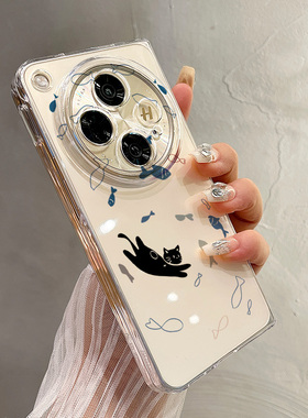热瓜适用OPPOFindN5手机壳折叠屏保护套高档蓝色晕染黑猫小鱼UV透明壳新款气质findn3/findn2奢华全包防摔套