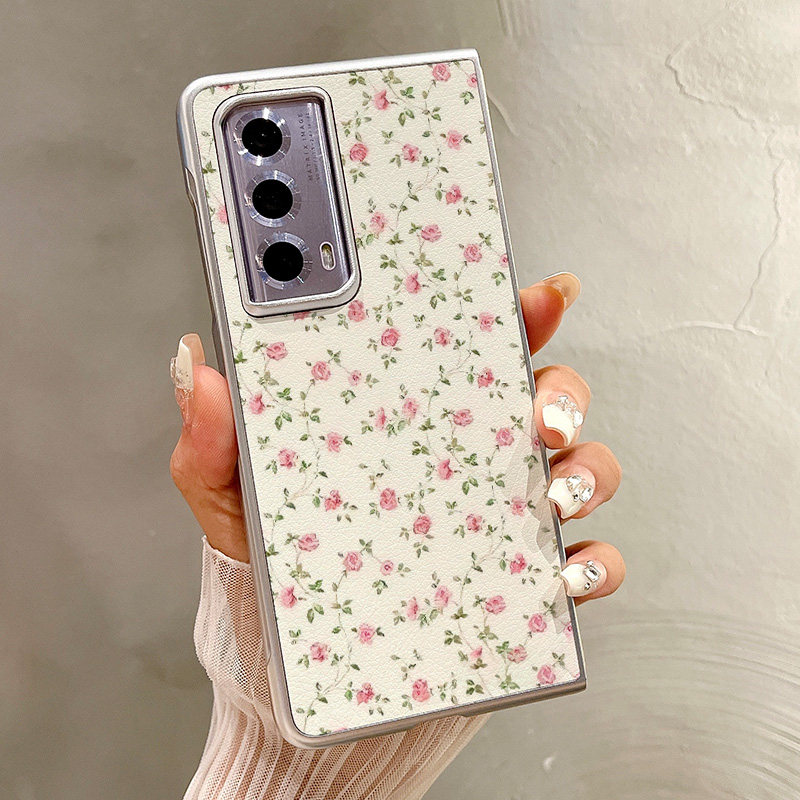 热瓜适用于荣耀MagicV5/V3/VS3/V2RSR/VS2手机壳折叠屏保护套新款高档气质银色油边全包潮防摔套满屏粉色玫瑰