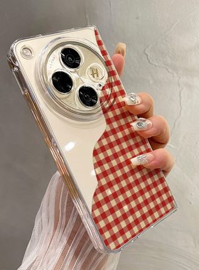 热瓜适用于OPPOFindN5/N3/N2手机壳左右折叠屏保护套新款高档气质UV透明壳高级感全包防摔套个性红色布纹格子