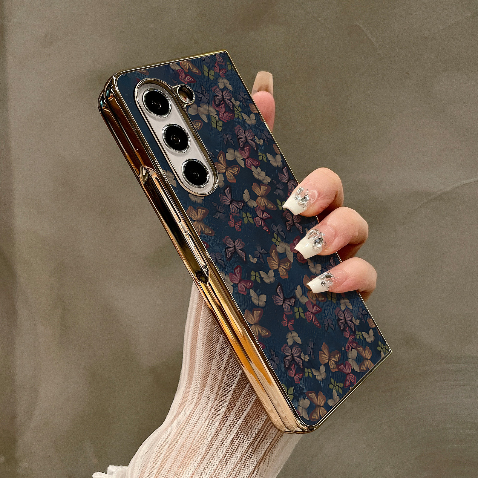热瓜适用于三星GalaxyZFold7/6/5/4/3手机壳折叠保护套新款高档电镀金边外壳高级感全包防摔套复古彩色花蝴蝶