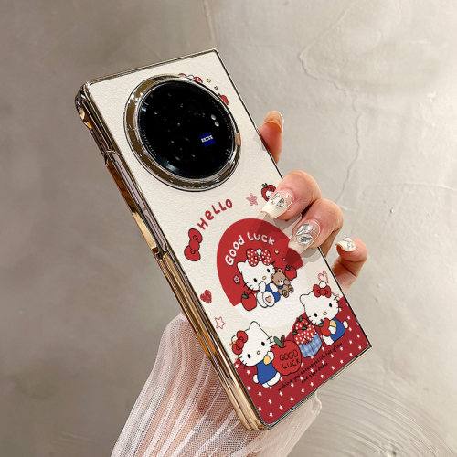 热瓜适用于VIVOXFold5/xfold3pro/xfold2手机壳折叠屏保护套新款高档气质电镀金边全包潮防摔套可爱幸运小猫