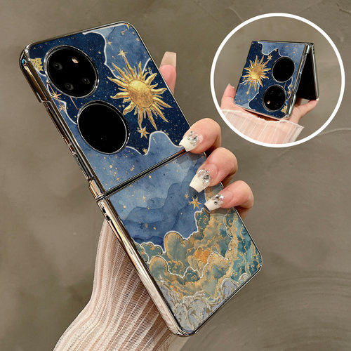 热瓜适用于华为P50pocket/Pocket2/pocketS手机壳折叠屏保护套新款气质高档电镀银边全包防摔套星落山海金阳