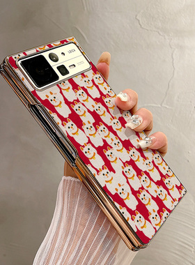 热瓜适用小米MIXFold4手机壳折叠屏保护套新年款喜庆红色福气猫电镀金边新款气质mixfold3高档mixfold2全包套