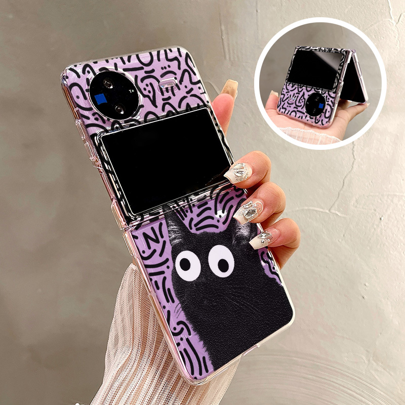 热瓜适用于Vivo X Flip手机壳上下翻盖折叠屏保护套新款高档气质UV透明壳轻奢全包潮流防摔套涂鸦黑色小猫咪