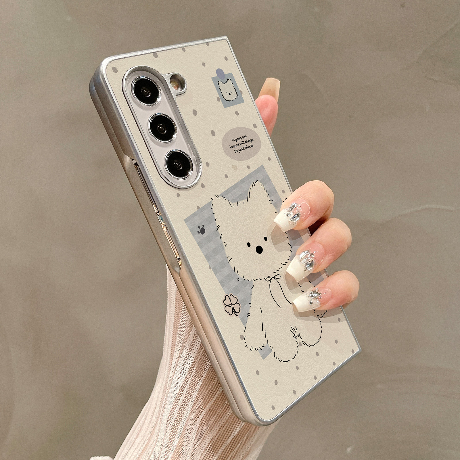 热瓜适用于三星GalaxyZFold7/6/5/4/3手机壳折叠屏保护套新款高档银色油边高级感全包防摔套格纹波点可爱小狗