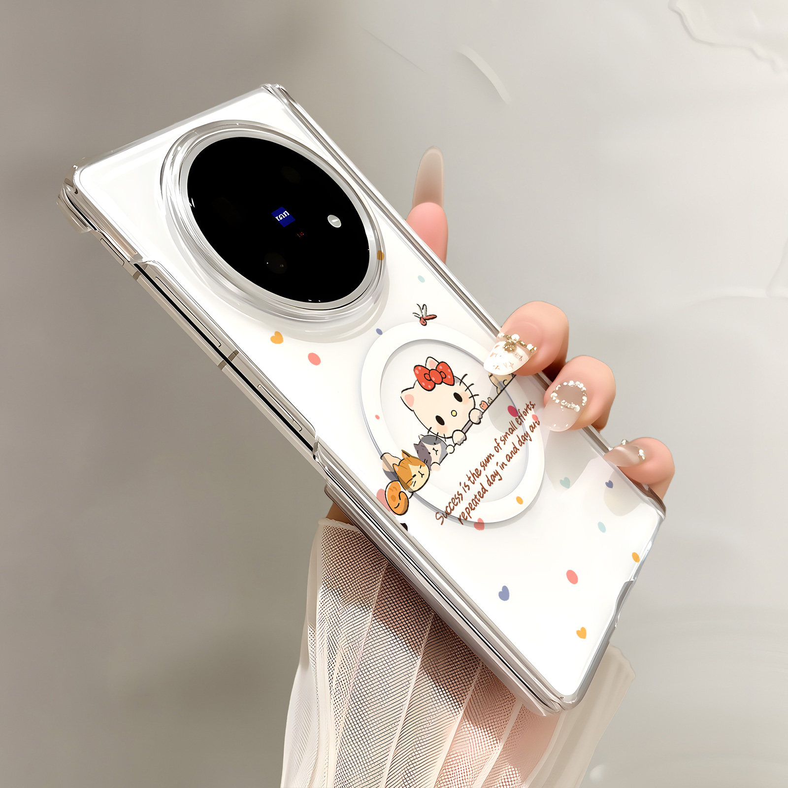 热瓜适用于VIVOXFold6/5/3pro手机壳折叠保护套新款双中轴背面无线磁吸UV透明壳高档全包防摔套可爱波点小猫