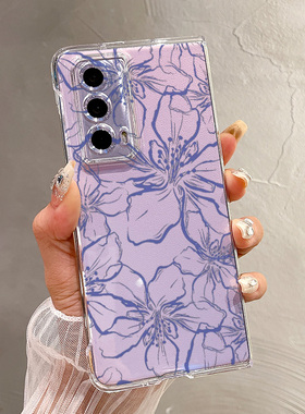 热瓜适用于荣耀MagicV5/V3/VS3/V2RSR/VS2手机壳折叠保护套新款高档气质UV透明壳全包防摔套蓝色线条纹理花朵