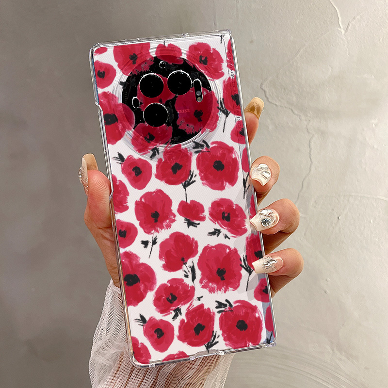 热瓜适用于VIVOXFold5/xfold3pro/xfold2手机壳折叠屏保护套新款高档气质UV透明壳全包潮防摔套红色满屏花朵