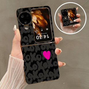 热瓜适用于OPPOFindN3flip 高档气质电镀金边外壳轻奢全包防摔套xoxo粉色爱心 N2flip手机壳折叠屏保护套新款