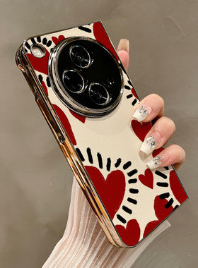 热瓜适用OPPOFindN5手机壳折叠屏保护套高档红色创意涂鸦爱心电镀金边新款气质findn3/findn2奢华全包防摔套