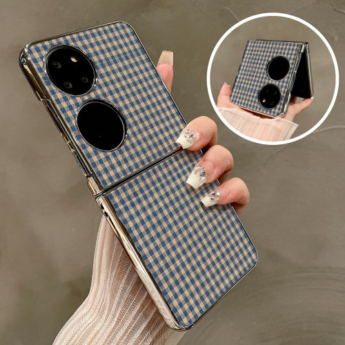 热瓜适用于华为P50pocket/Pocket2/pocketS手机壳折叠屏保护套新款气质高档电镀银边全包防摔套简约蓝白格纹