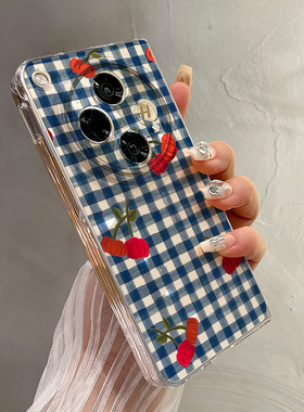 热瓜适用OPPOFindN5手机壳折叠屏保护套蓝格子红色车厘子UV透明壳新款气质findn3/findn2高档折叠壳全包潮套