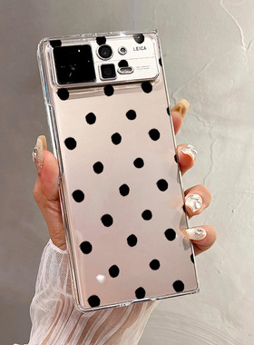 热瓜适用于小米MIXFold4/mixfold3/mixfold2手机壳折叠屏保护套新款高档气质UV透明壳全包防摔套黑色波点小球